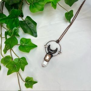Moon & Stars Quartz Crystal Point Necklace